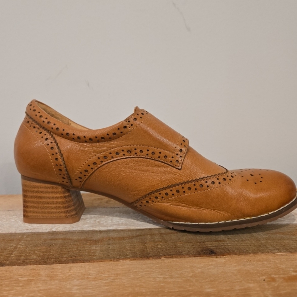 Mona Flying Leather Oxford Leather Wingtip Chestnut Brown Handmade Shoes - Picture 3 of 10